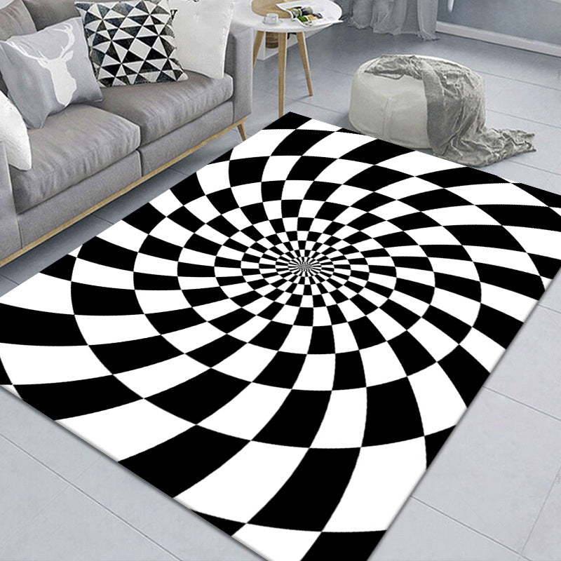 Stylish 3D Pattern Black Rug Synthetic Living Room Mat