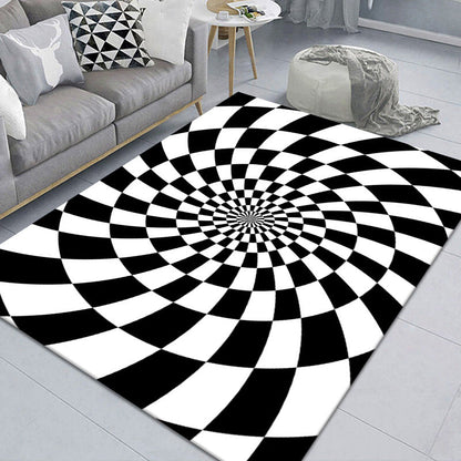 Stylish 3D Pattern Black Rug Synthetic Living Room Mat
