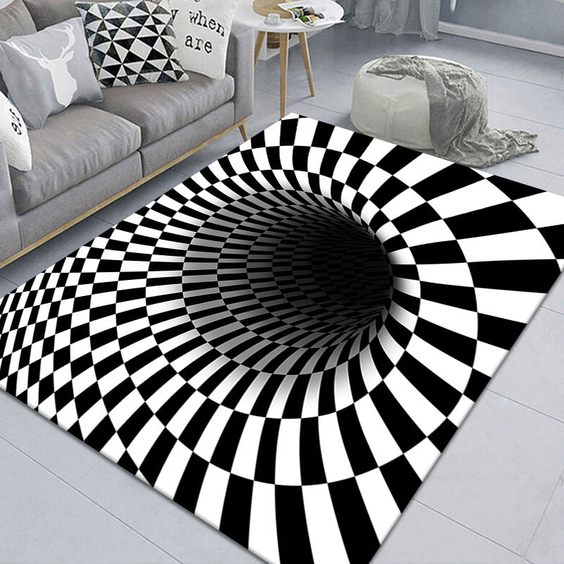 Stylish 3D Pattern Black Rug Synthetic Living Room Mat