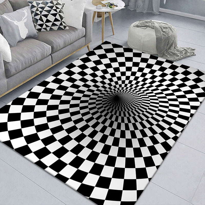 Stylish 3D Pattern Black Rug Synthetic Living Room Mat