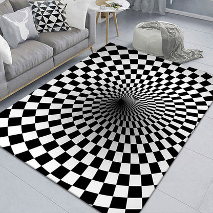 Stylish 3D Pattern Black Rug Synthetic Living Room Mat