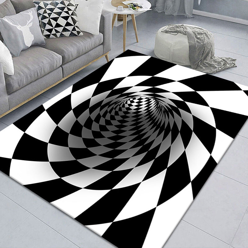 Stylish 3D Pattern Black Rug Synthetic Living Room Mat