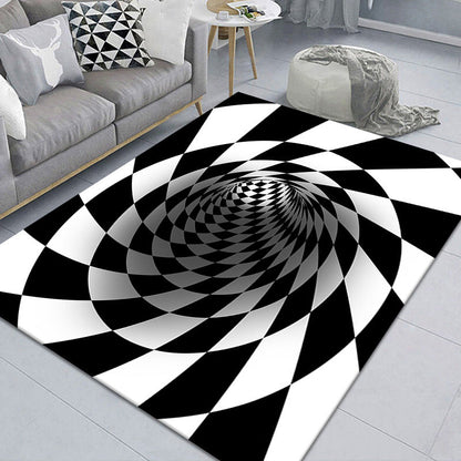 Stylish 3D Pattern Black Rug Synthetic Living Room Mat