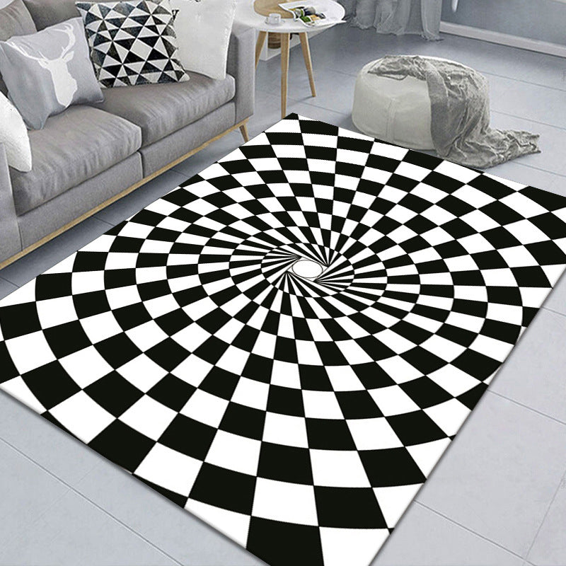 Stylish 3D Pattern Black Rug Synthetic Living Room Mat