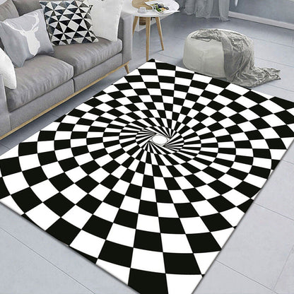 Stylish 3D Pattern Black Rug Synthetic Living Room Mat
