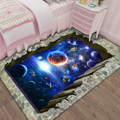 Stylish 3D Pattern Black Rug Synthetic Living Room Mat