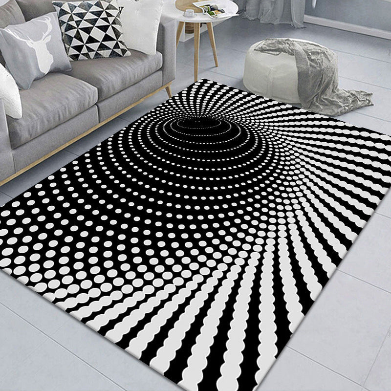 Stylish 3D Pattern Black Rug Synthetic Living Room Mat