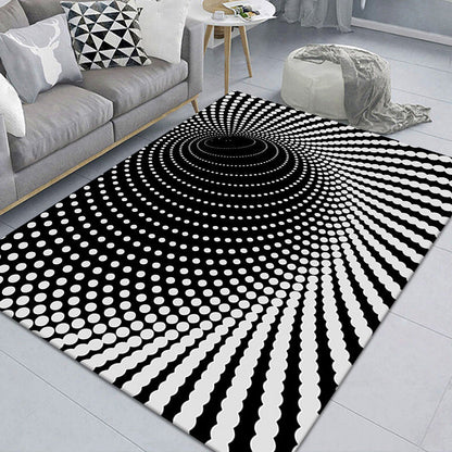 Stylish 3D Pattern Black Rug Synthetic Living Room Mat