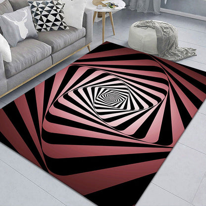 Stylish 3D Pattern Black Rug Synthetic Living Room Mat