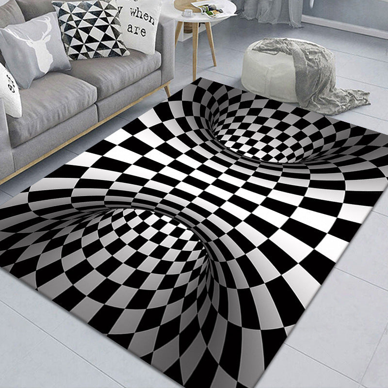 Stylish 3D Pattern Black Rug Synthetic Living Room Mat