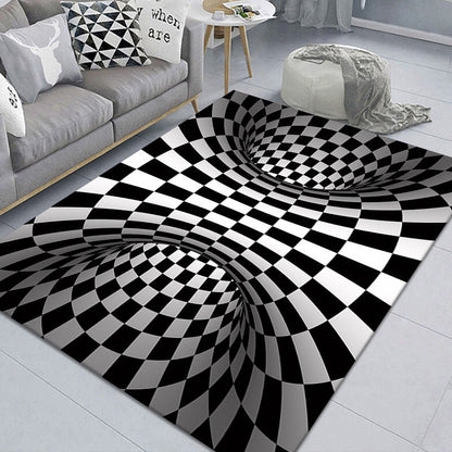 Stylish 3D Pattern Black Rug Synthetic Living Room Mat