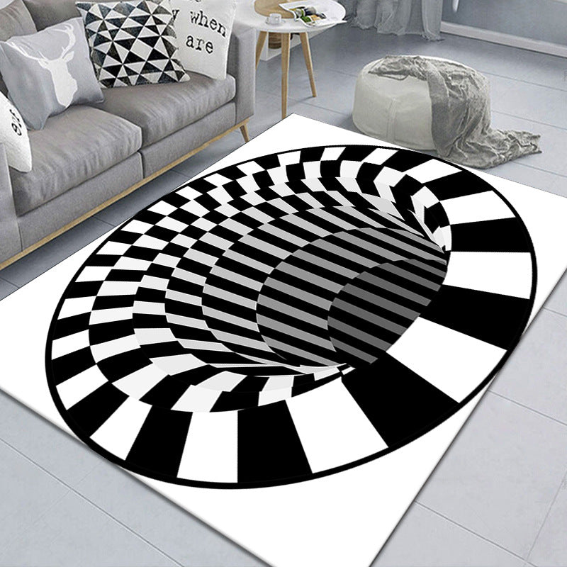 Stylish 3D Pattern Black Rug Synthetic Living Room Mat