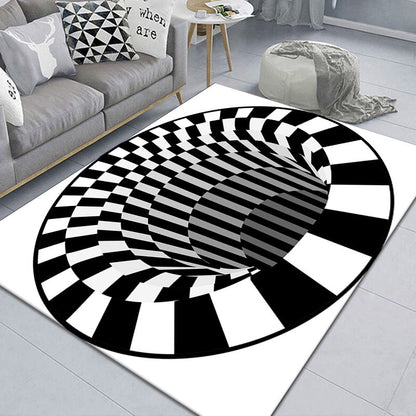 Stylish 3D Pattern Black Rug Synthetic Living Room Mat