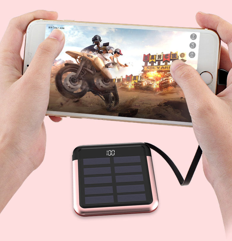 Compact Solar Power Bank with Hidden 3-in-1 Cable