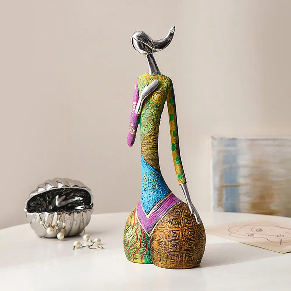 Vibrant Female Figurine Resin Art Statue for Home Decoration