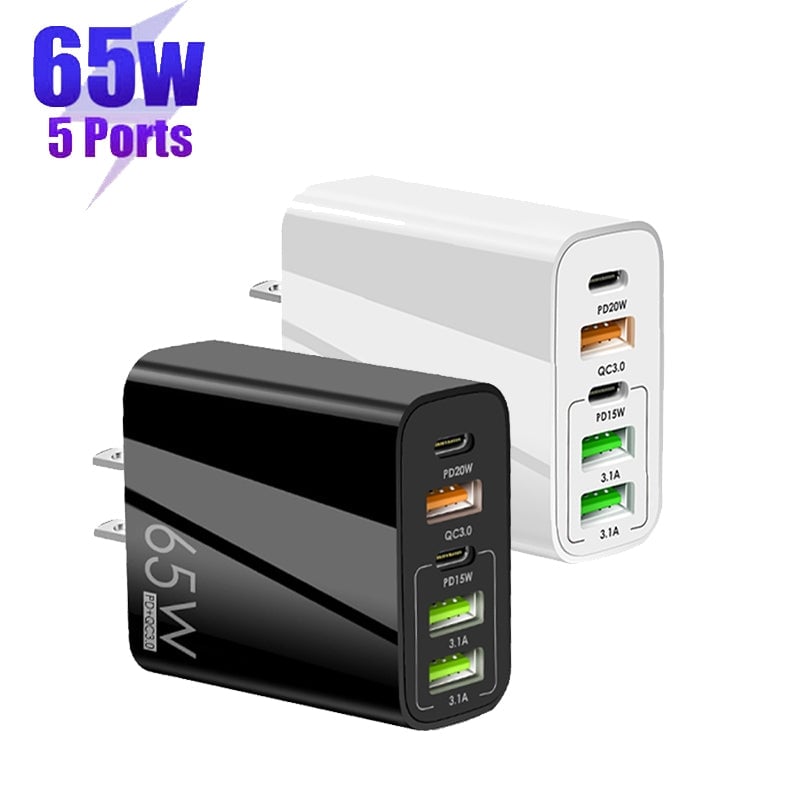 Compact 6 Port Fast Charger 65W US Plug