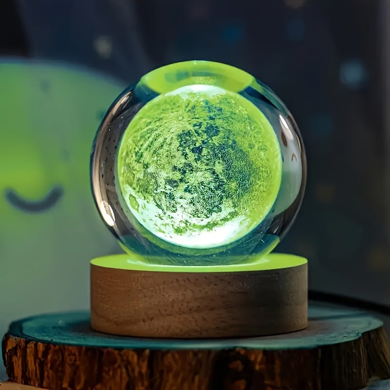 Elegant 3D Glass Table Lamp with Wood Base