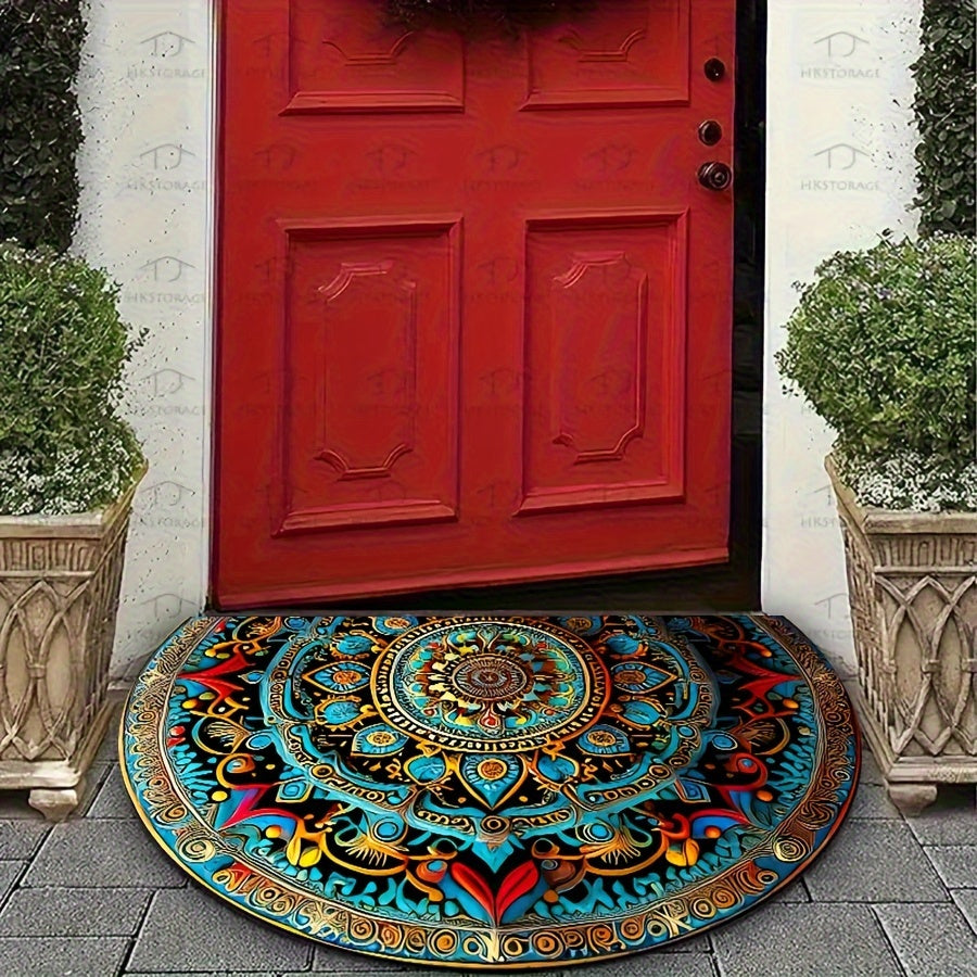 Half Moon Welcome Mat with Mandalas Design Rug