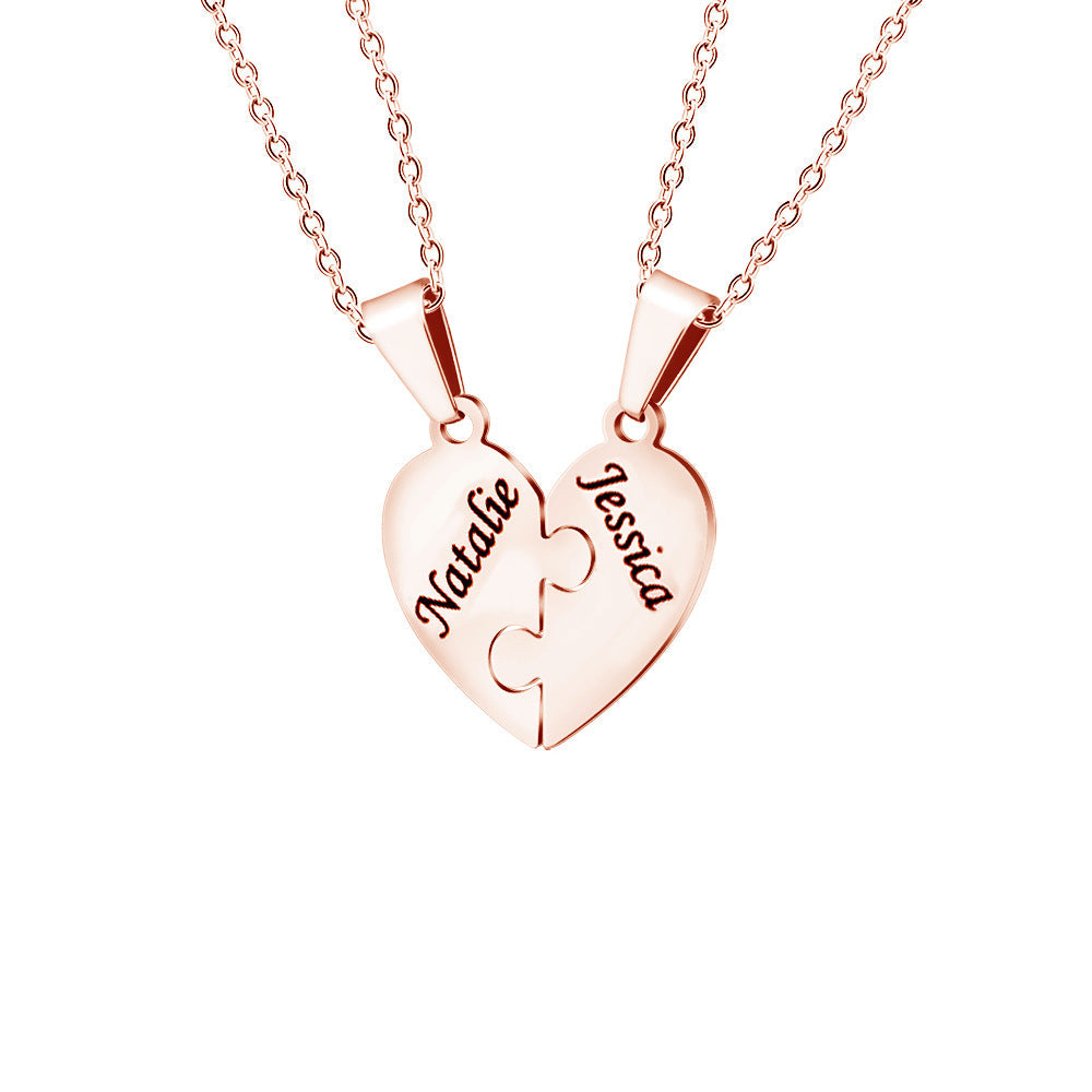Customizable Love Heart Shaped Puzzle Necklace