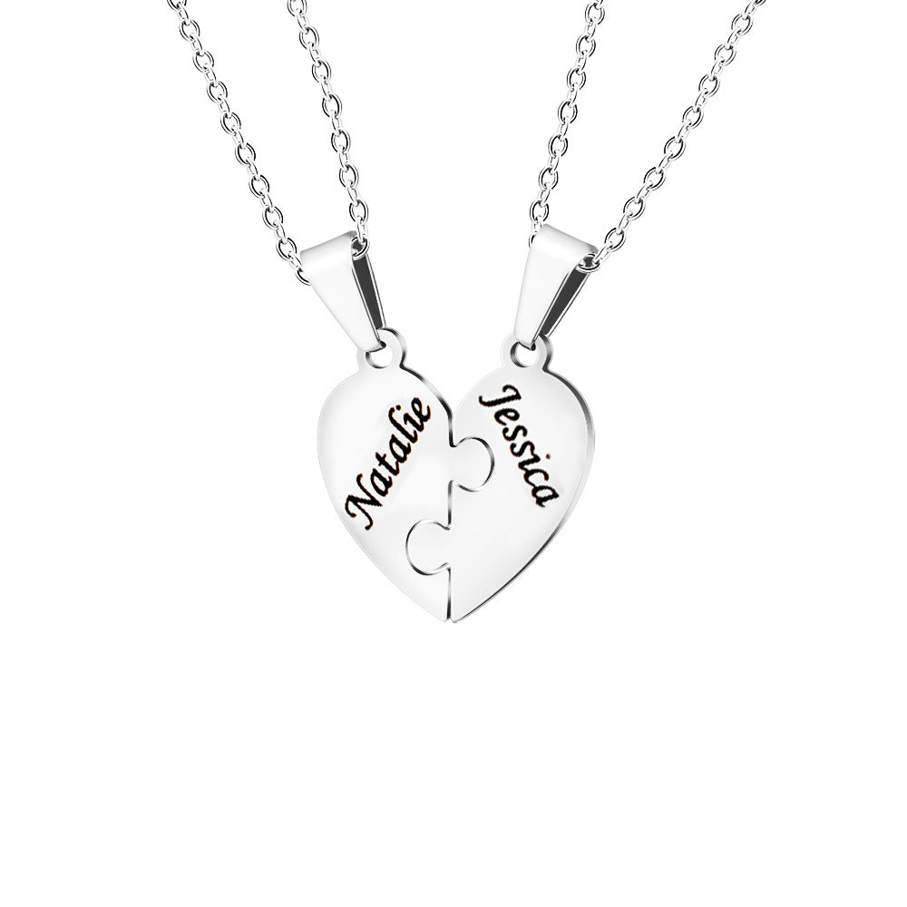 Customizable Love Heart Shaped Puzzle Necklace