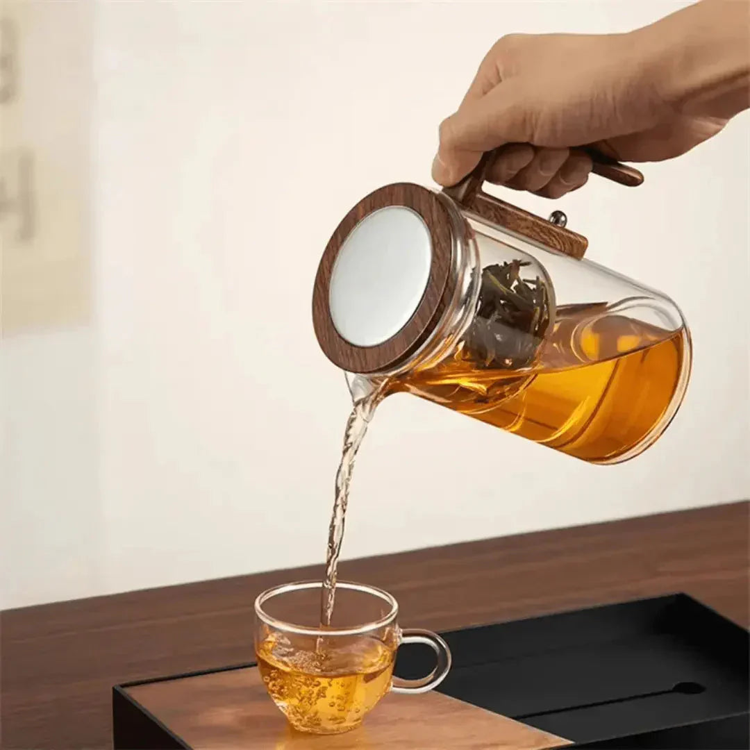 Clear Glass Teapot with Wood Handle