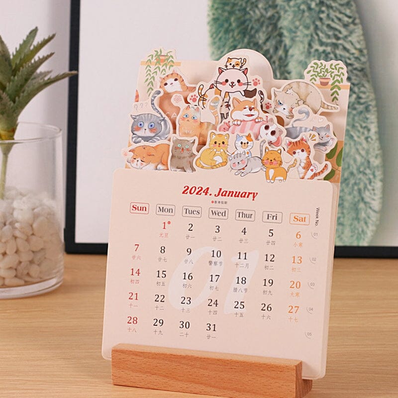 Stylish Wooden 2024 Office Desk Calendar