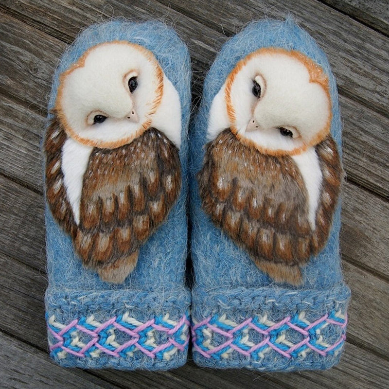 Cozy Woolen Winter Mittens with Owl Design