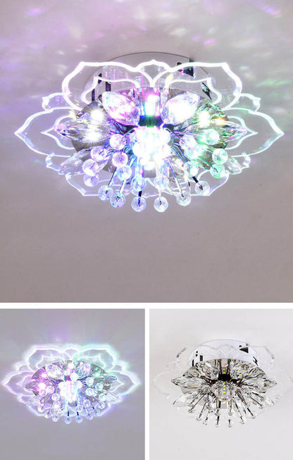 Stylish Floral LED Ceiling Lamp | Color Changing Crystal Light