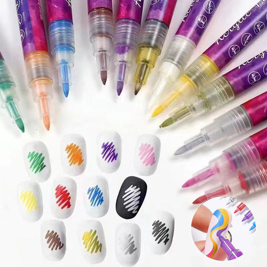 Slim 12 Color Curved Nail Art Pen - Befez