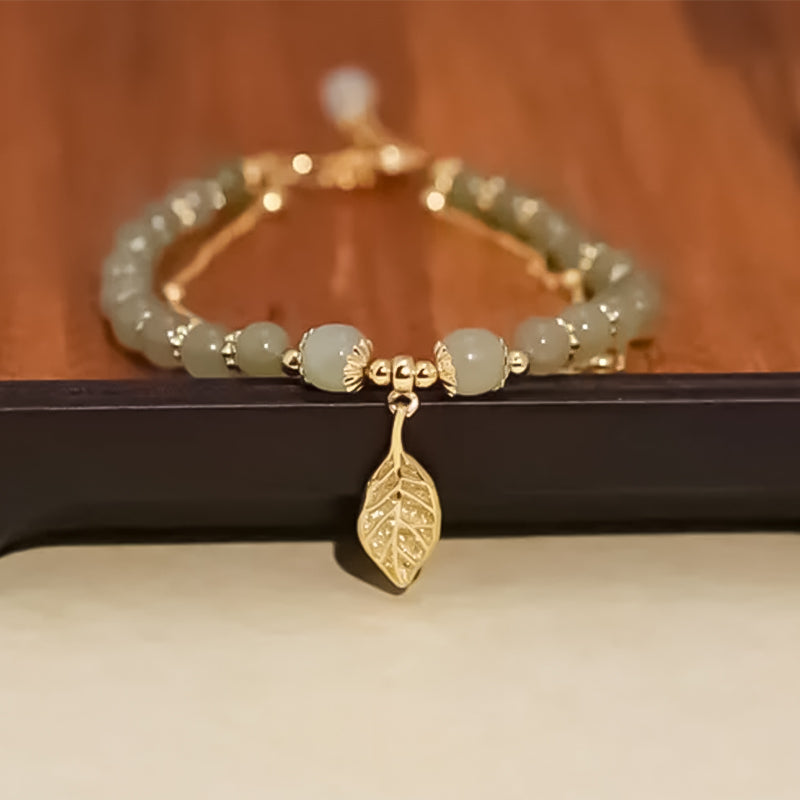 Luxurious Jade Leaf Gold Bangle Bracelet