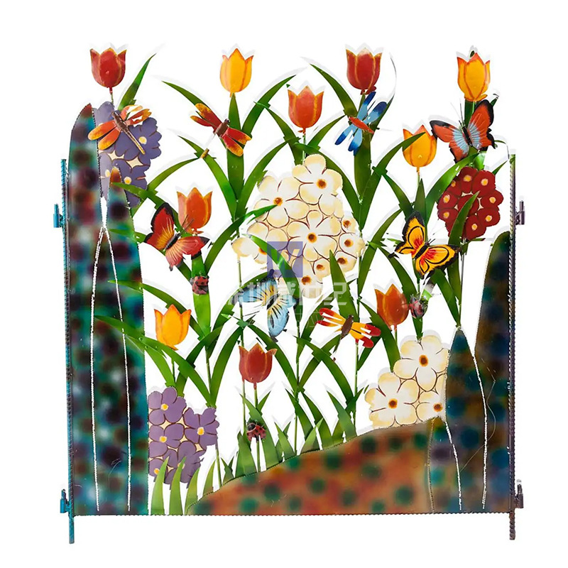 Vibrant Outdoor Metal Fence with Floral Design