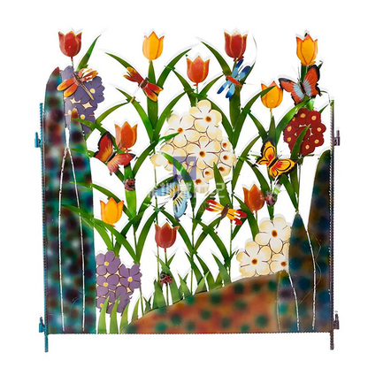 Vibrant Outdoor Metal Fence with Floral Design
