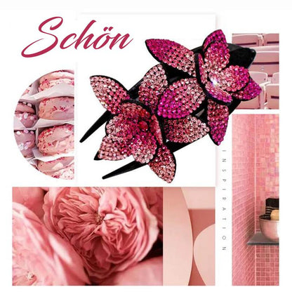 Glittery Floral Double Hair Barrette - Befez