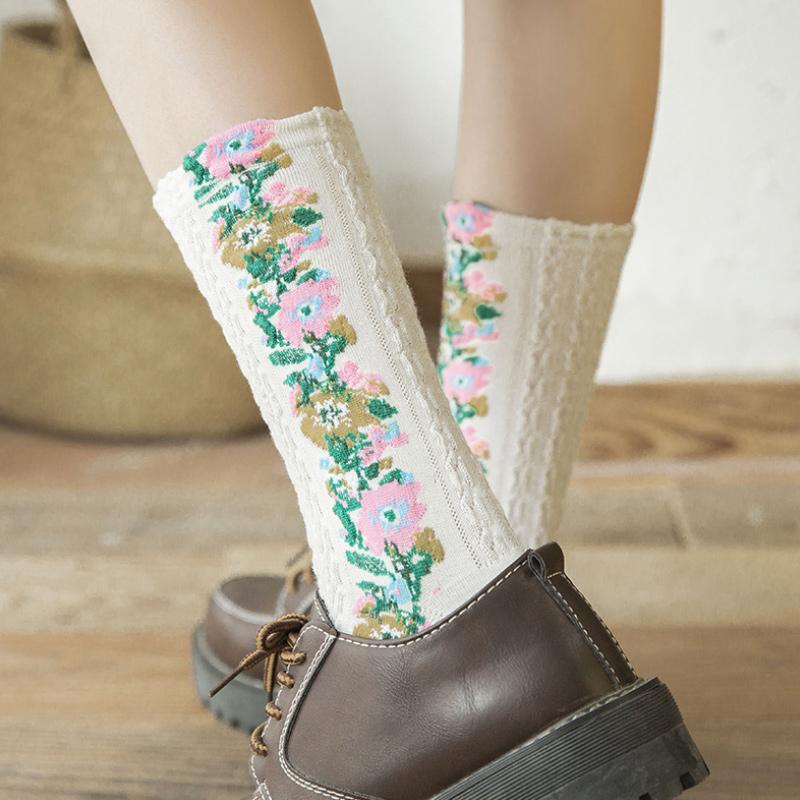 Classic Floral Pattern Crew Socks (5 Pack)