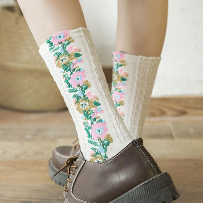 Classic Floral Pattern Crew Socks (5 Pack)