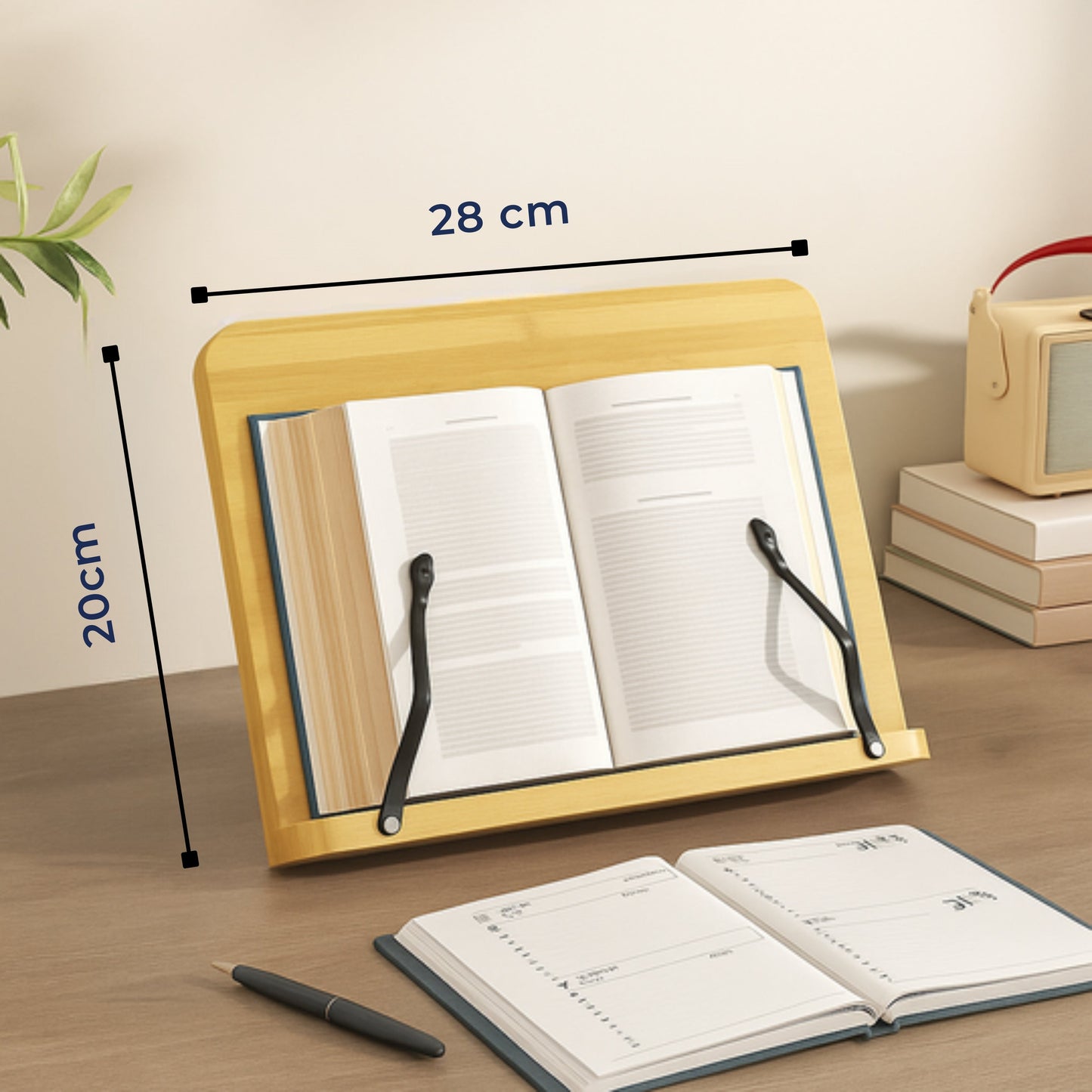 Compact Wooden Bookstand for Tablets and Cookbooks