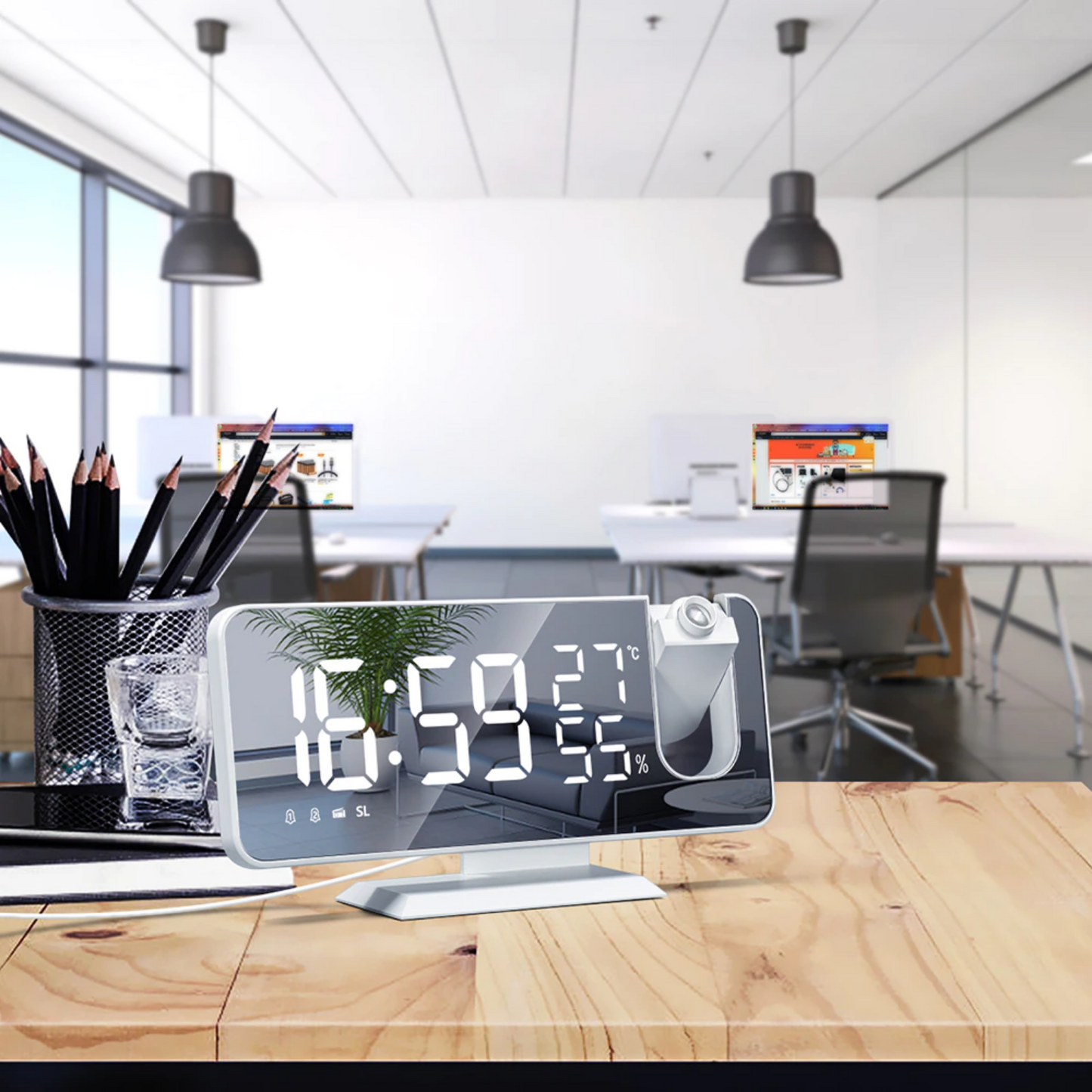 Smart LED Alarm Clock with Projector and USB Port