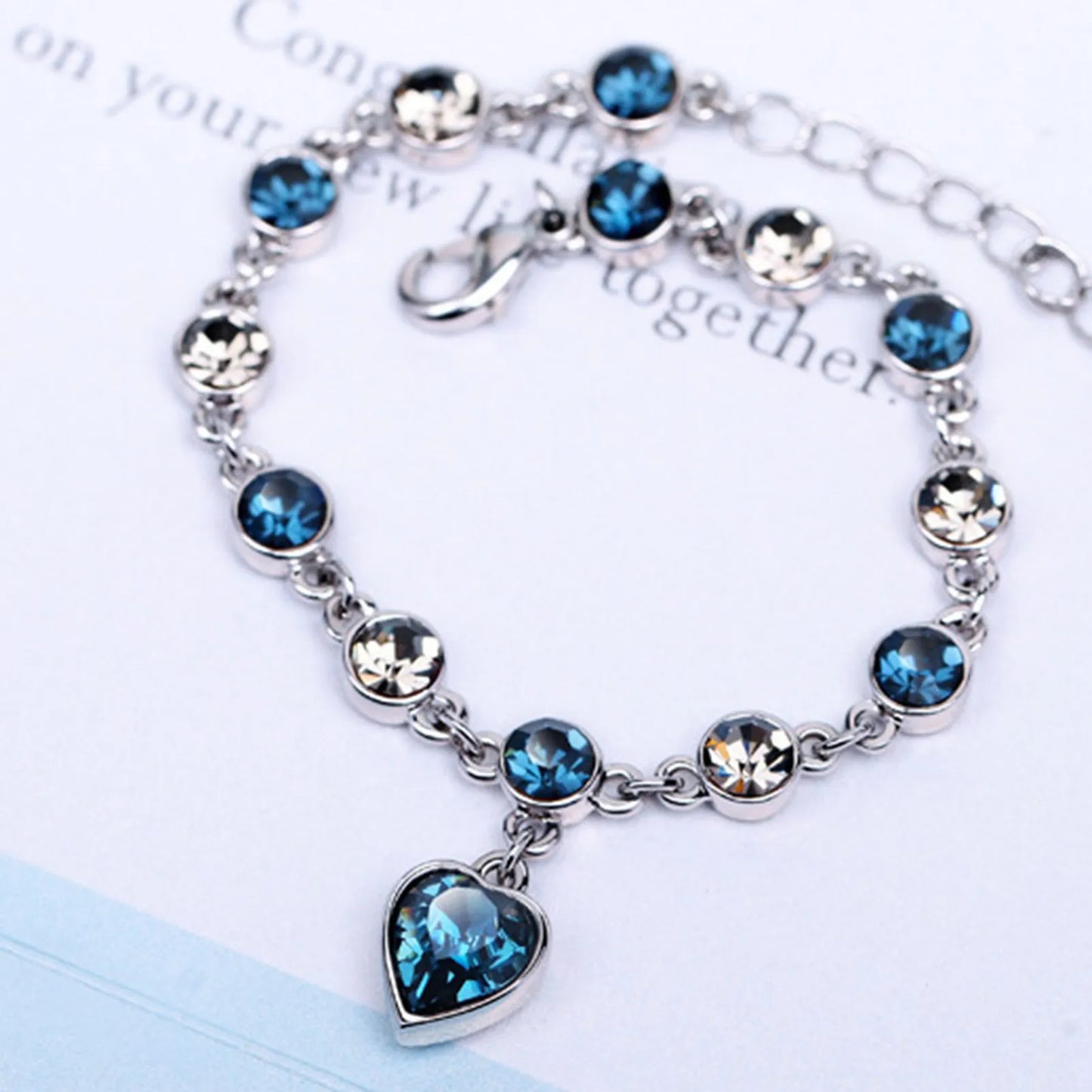Beautiful Blue Crystal Heart Bracelet
