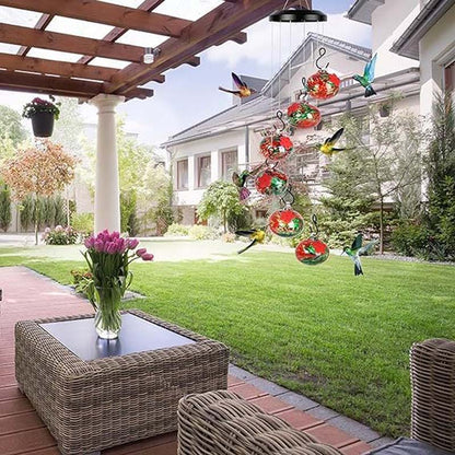 Colorful Glass Hummingbird Feeder with Wind Chime