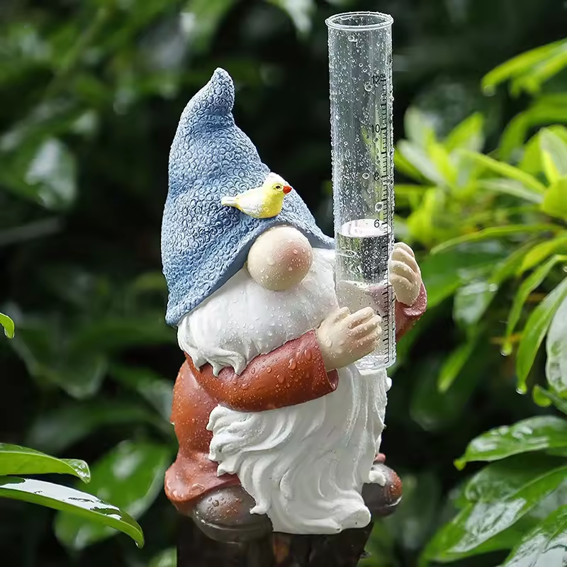 Colorful Gnome Yard Statue with Built-in Rain Gauge