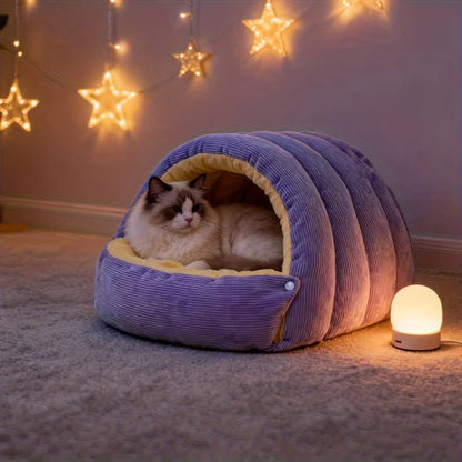 Cozy Plush Closed Cat Hideaway Bed
