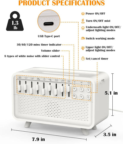 Soothing Sound Machine with Nightlight and Humidifier