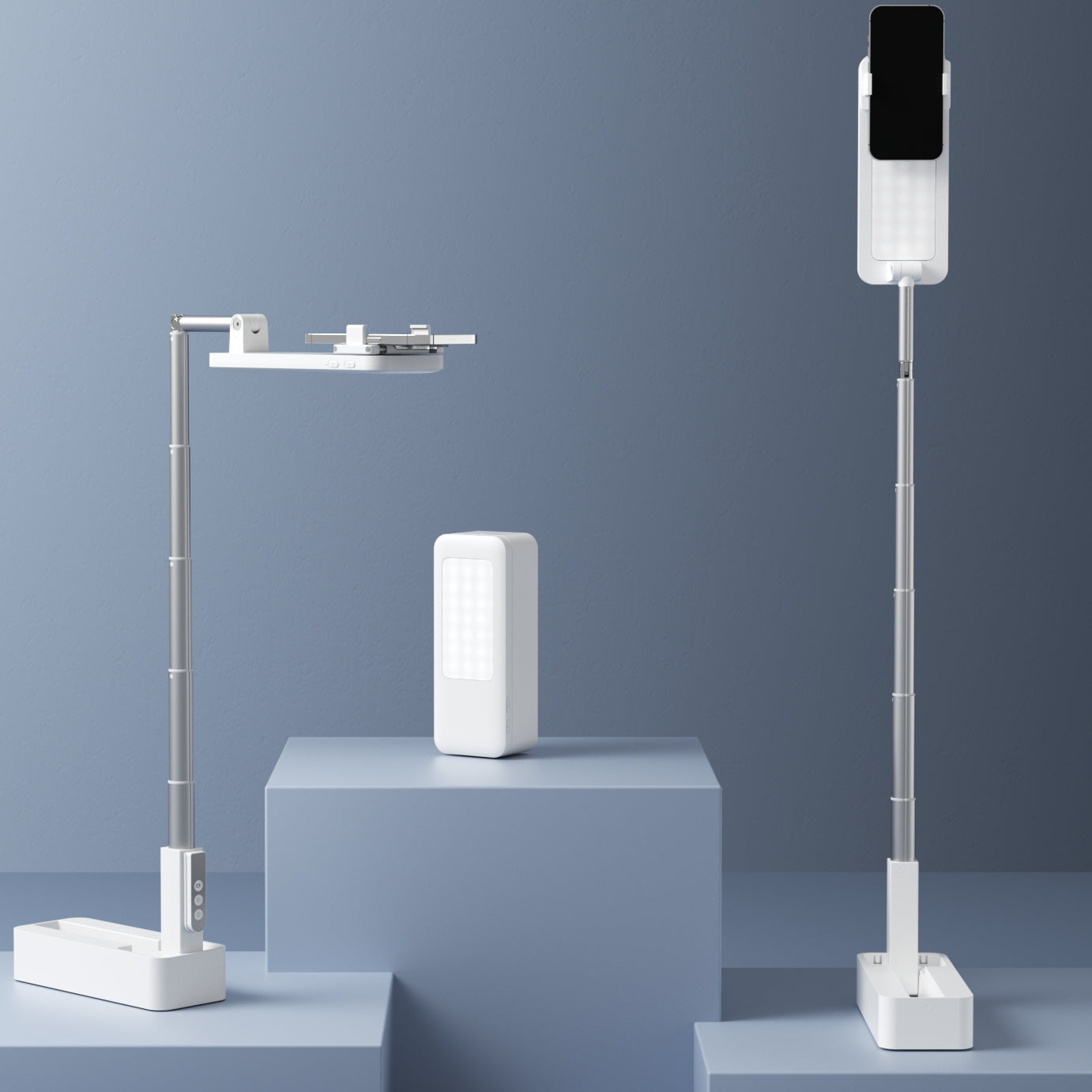 Portable 3ft Smartphone Stand with 360° Rotation and LED Light