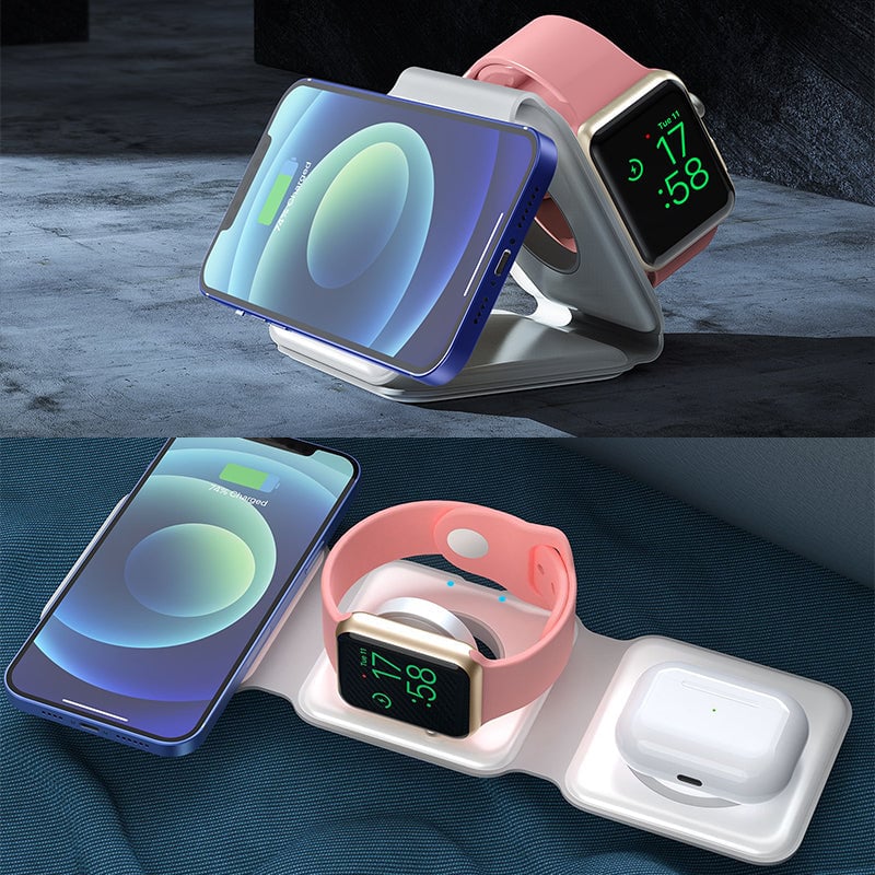 Compact 3 in 1 Portable Wireless Charging Pad