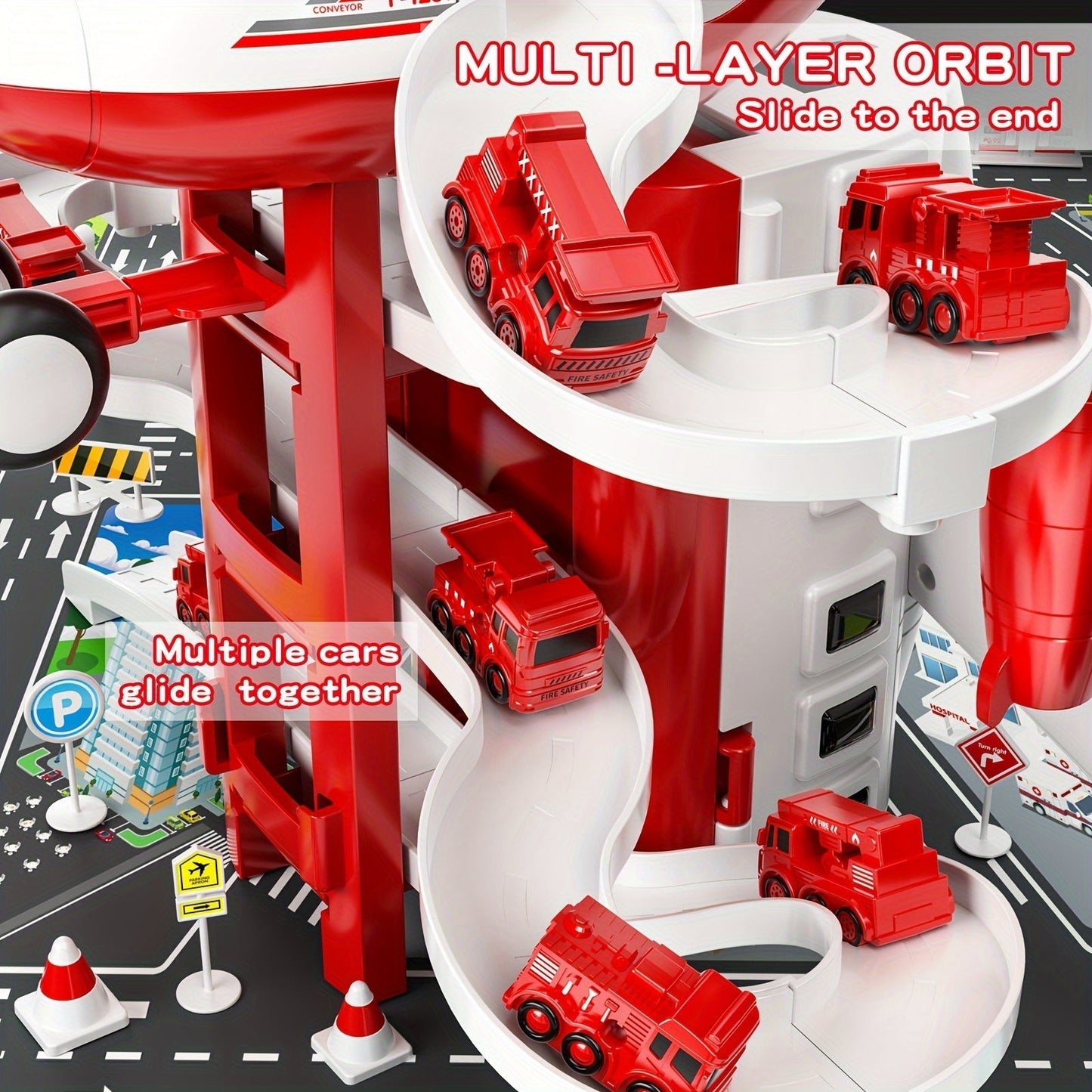 Exciting Airplane Fire Truck Playset with Playmat