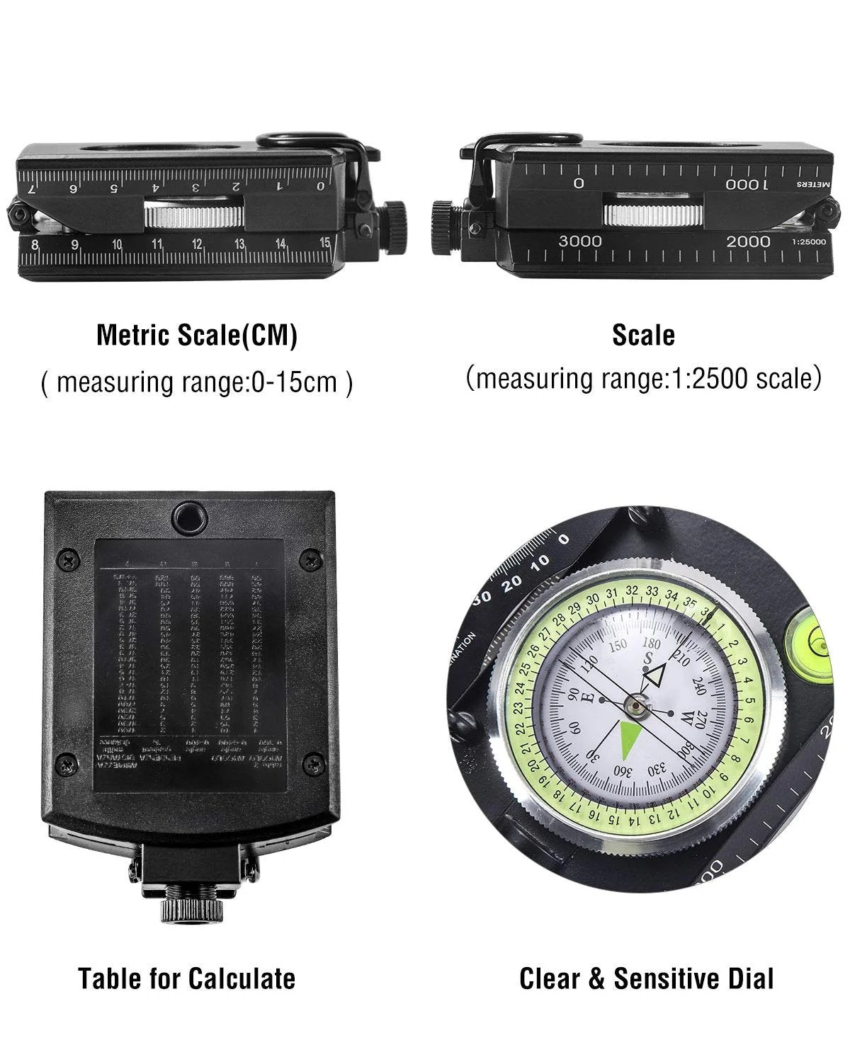 Tactical Compass Waterproof Aluminum Outdoor Navigation Tool