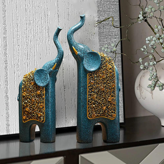 Vintage Elephant Figurine Set of 2 Resin Decor - Befez