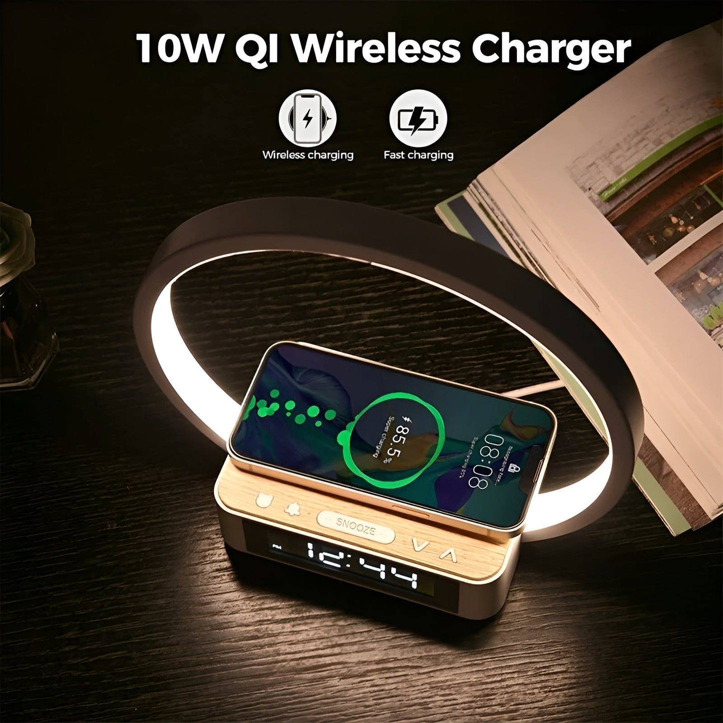 Smart LED Desk Lamp with Wireless Charging and Clock