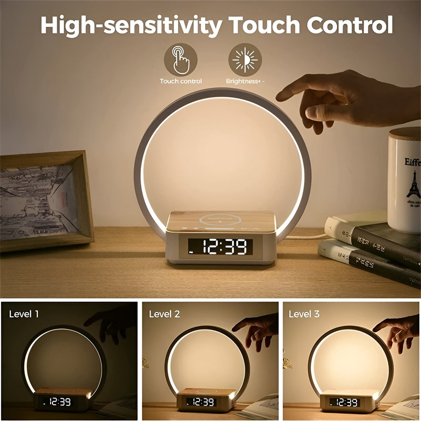 Smart LED Desk Lamp with Wireless Charging and Clock