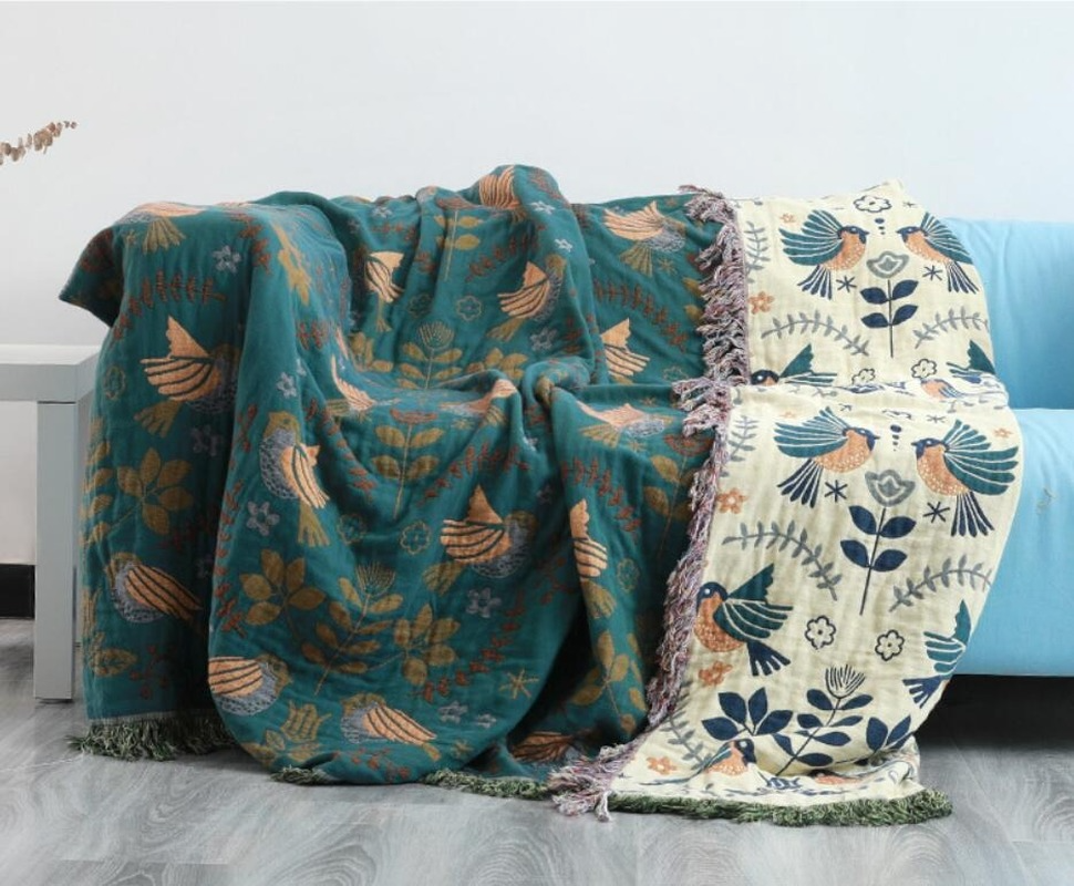 Plush Reversible Nordic Bird Blanket - Super Soft